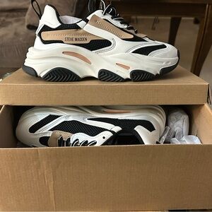 Steve Madden Black, White, and Tan Chunky Sneakers